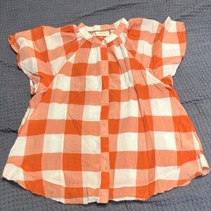 Maeve Orange and White Checkered Button Down Shirt